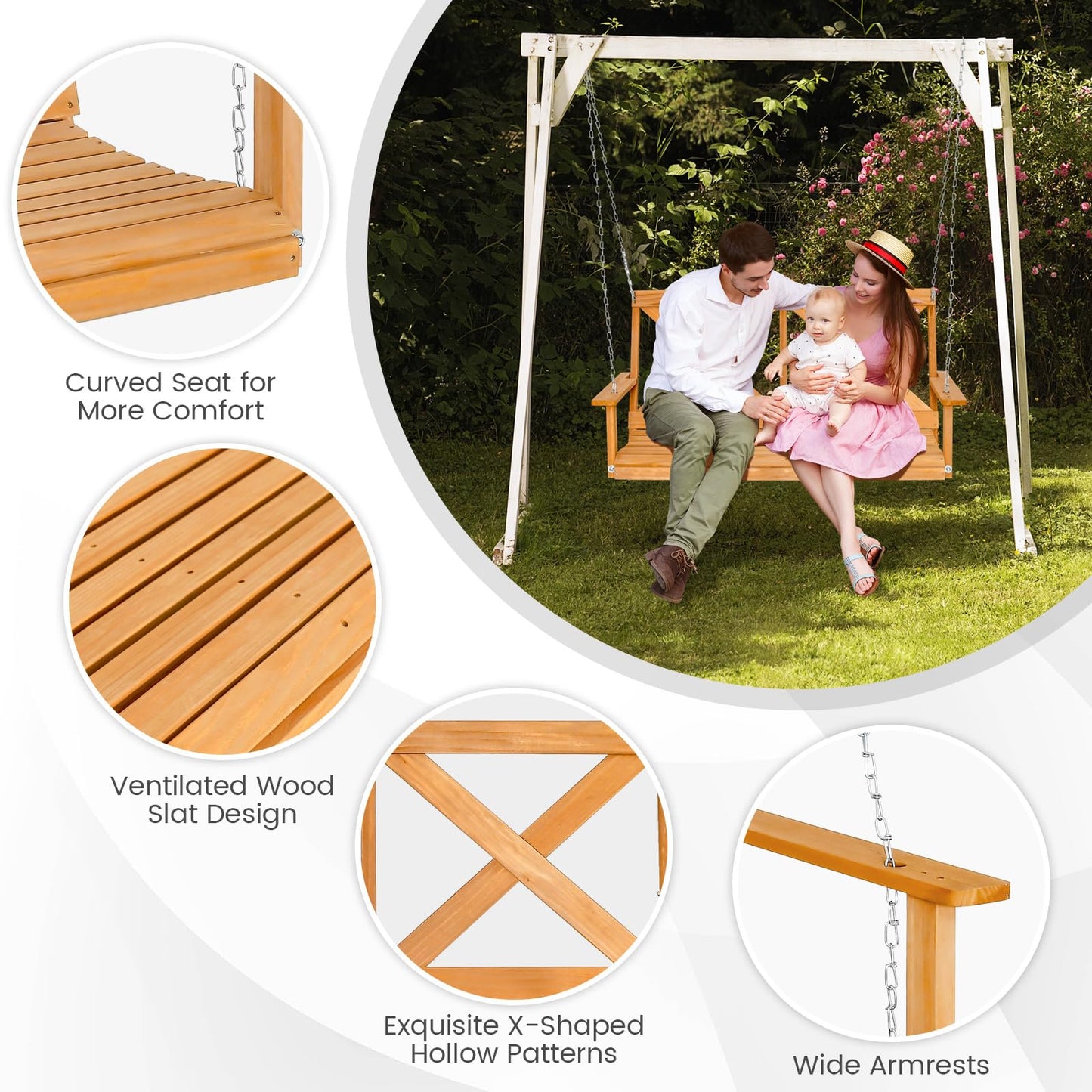 2 Seater Solid Wood Garden Swing Chair