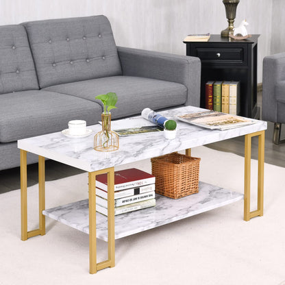 Marble Effect Cocktail Center Table with Storage Shelf