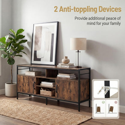 TV Stand Cabinet for TVs up to 65 Inches, 147cm Wooden Media Entertainment Center with 2 Storage Cabinets