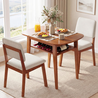 3-Piece Dining Table Set with Solid Wood Frame & Seat