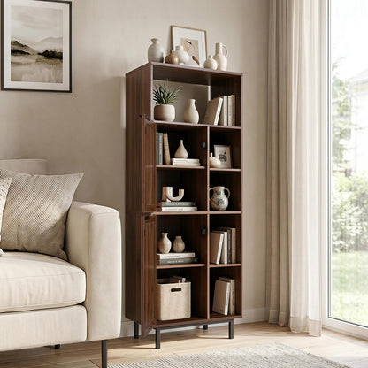 120 cm Storage Cabinet with 2 Rattan Doors & 5 Compartments