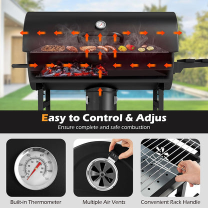 Charcoal BBQ Grill, Garden Barbecue Trolley with Wheels