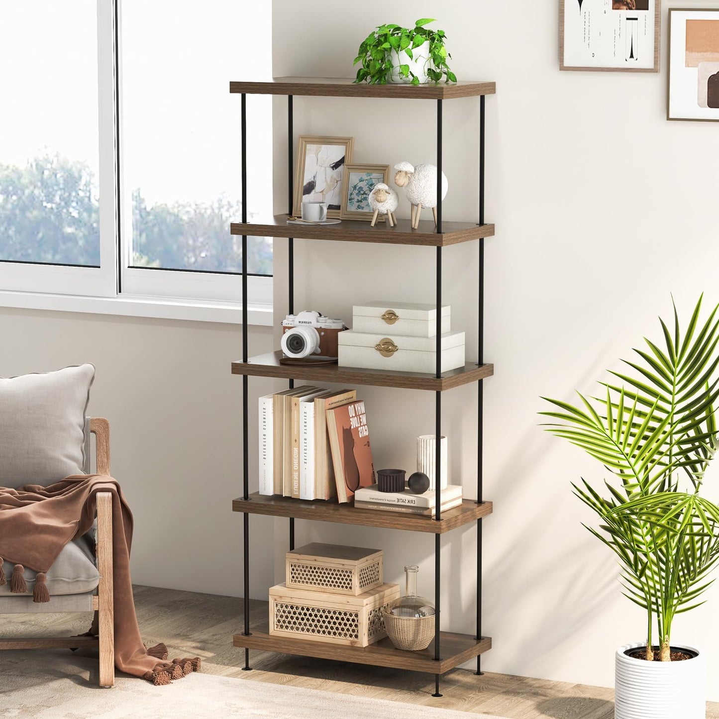 5-Tier Multipurpose Display Rack with Metal Frame for Living Room Home Office