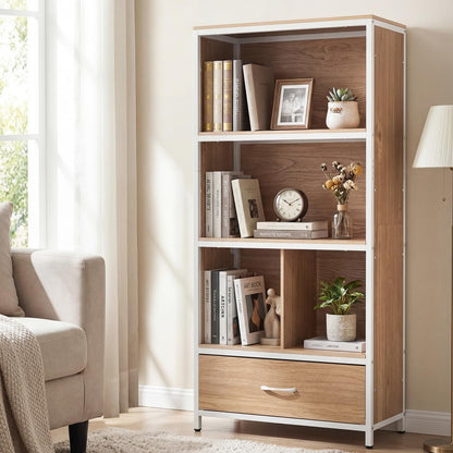 5-Tier Bookshelf, Freestanding Storage Bookcase Cabinet with 4 Storage Compartments