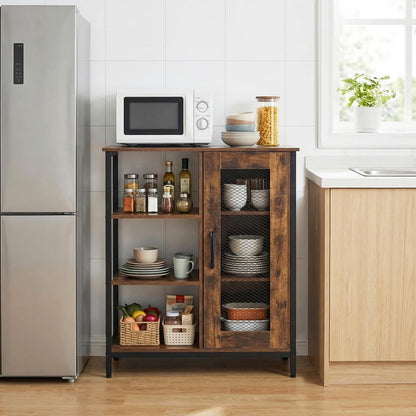 Industrial Storage Cabinet, Wooden Buffet Sideboard with Doors, Adjustable Shelves