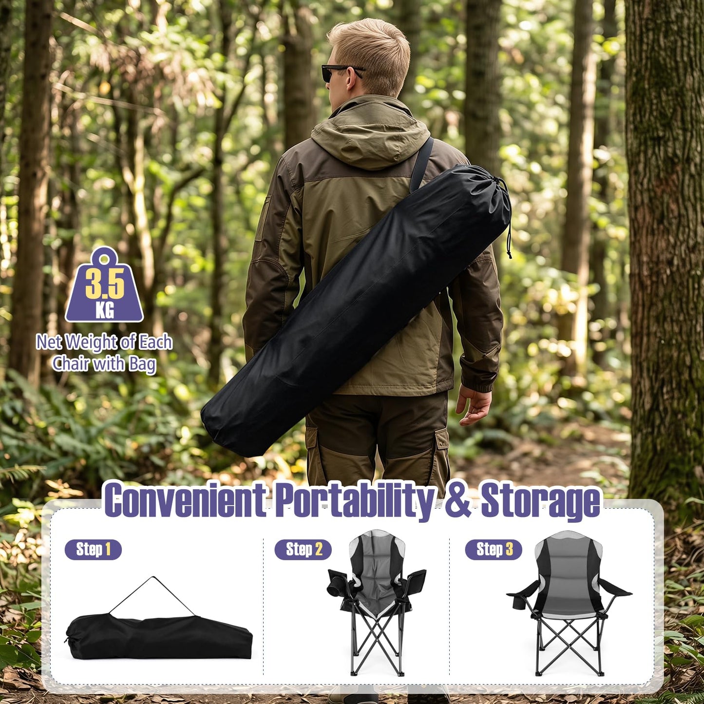 Pack Folding Camping Chair, Large Padded Chair