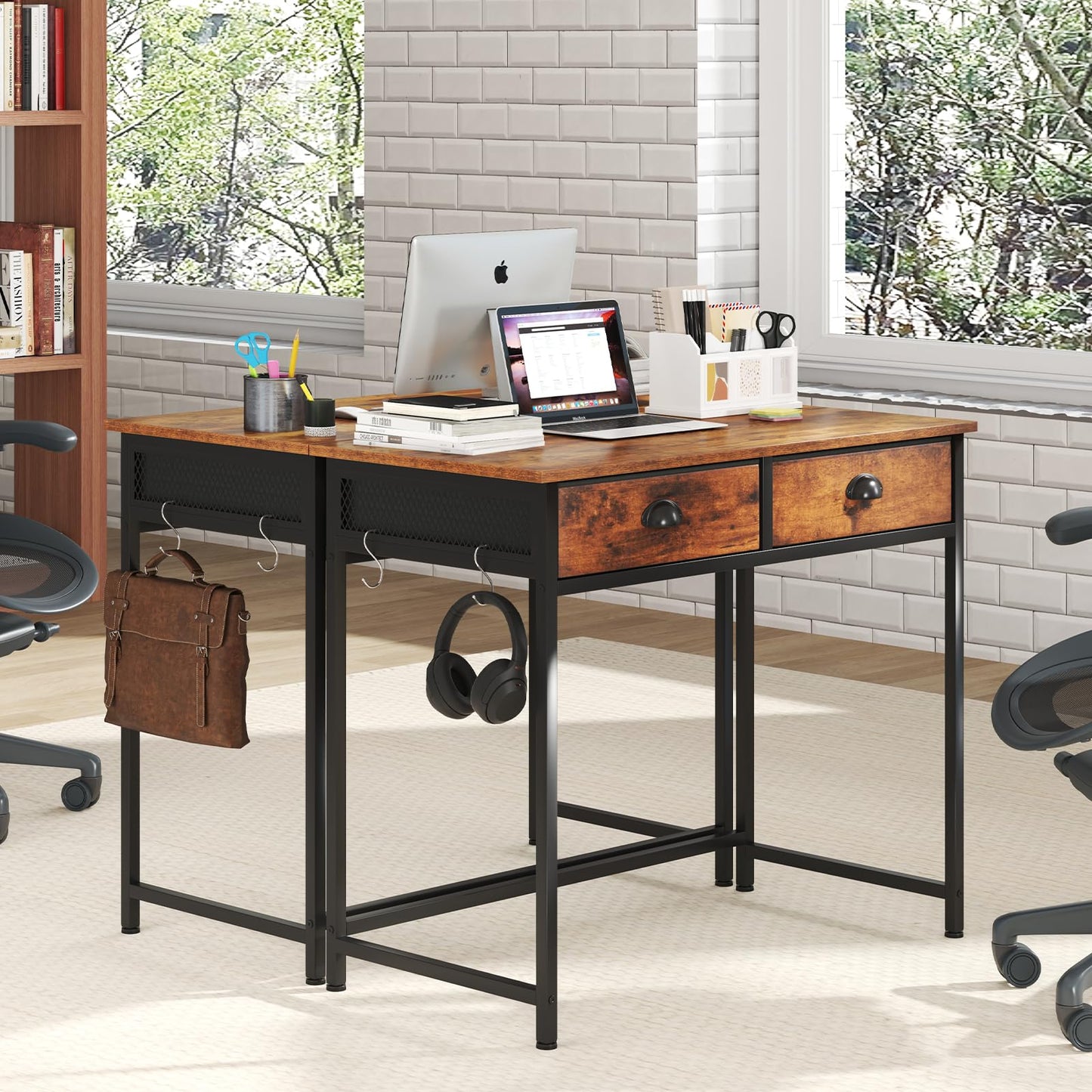 Space Saving Computer Desk with 2 Fabric Drawers