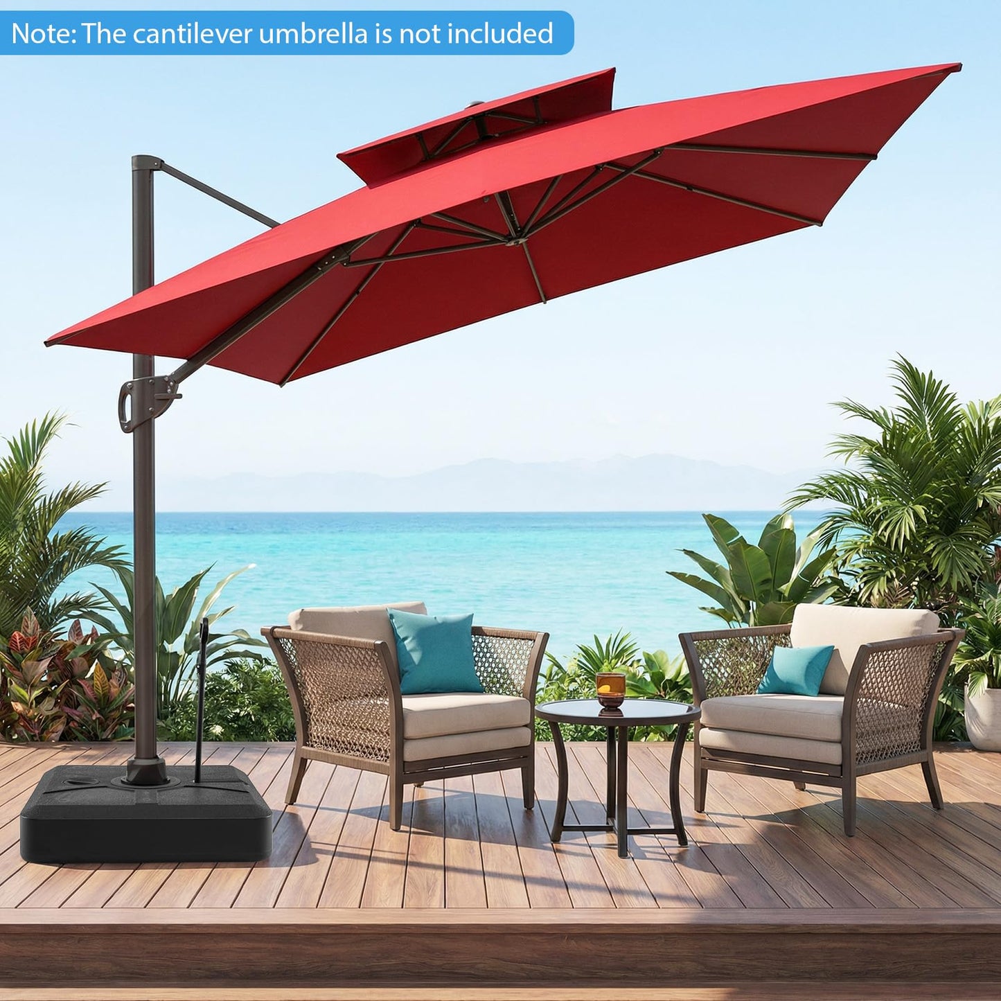 Cantilever Umbrella Base, 150kg Water or Sand Fillable Patio Weighted Umbrella Stand