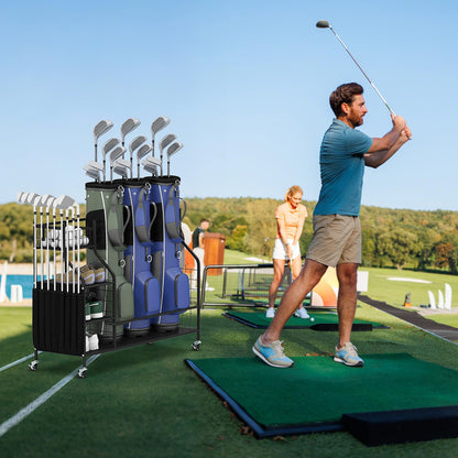 3 Golf Bag Stand for Clubs with Lockable Wheels and Removable Hooks