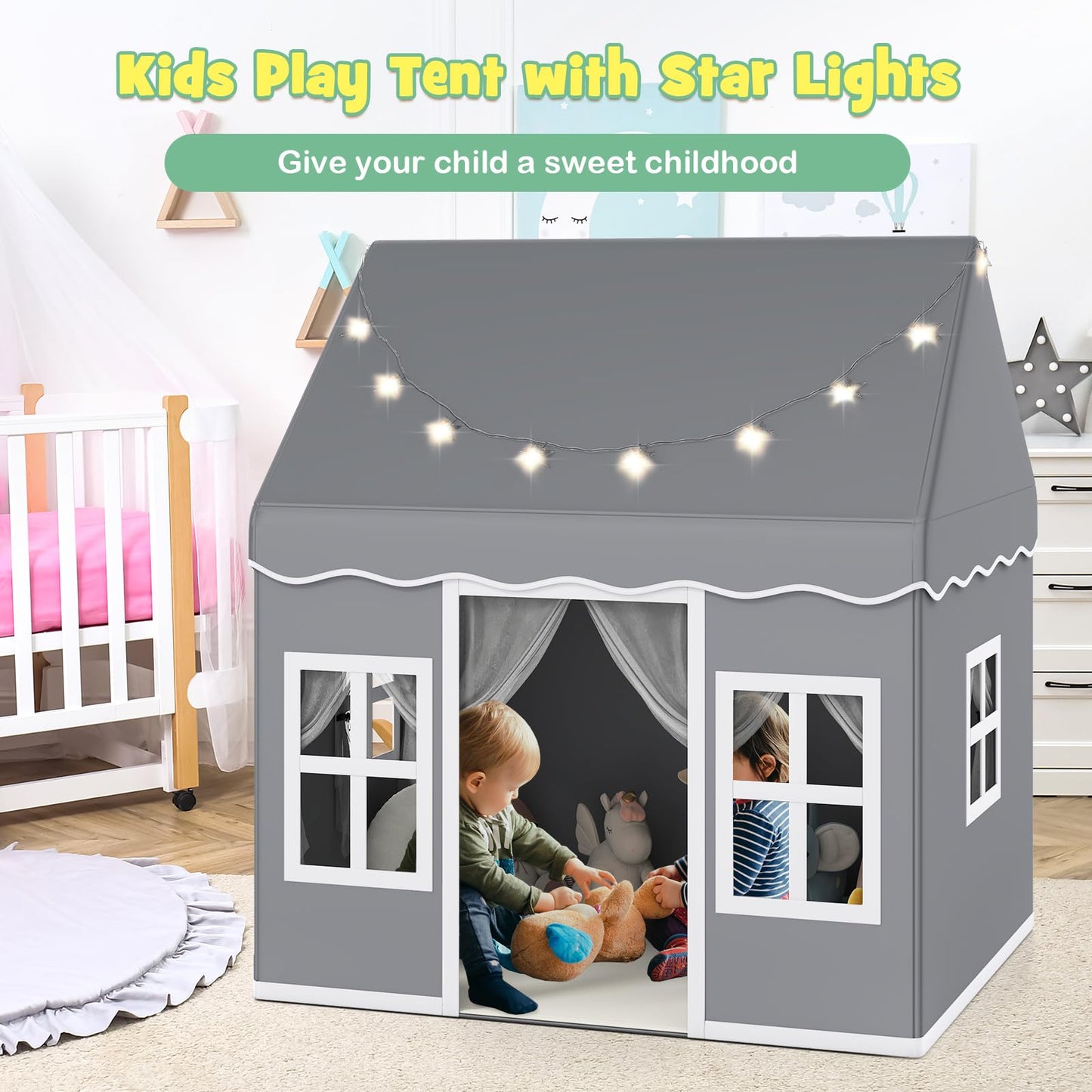 Indoor Kids Play Tent with Star Lights for Children Boys Girls Gift