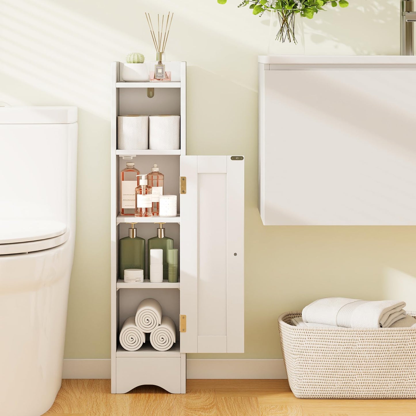 Small Bathroom Storage Cabinet with Door and Adjustable Shelves