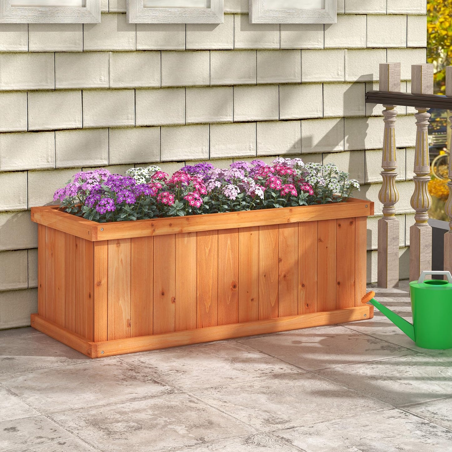 Wooden Garden Planter, Heavy Duty Rectangular Trough Box