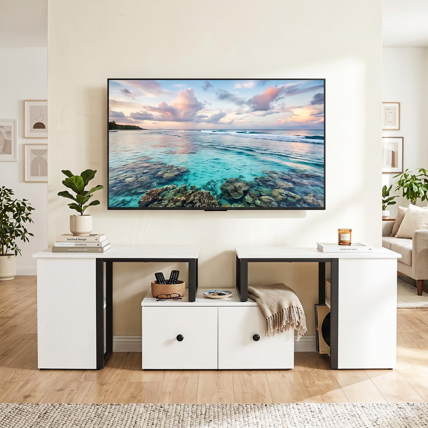 Wood TV Cabinet Lowboard TV Stand with 2 Large Drawers