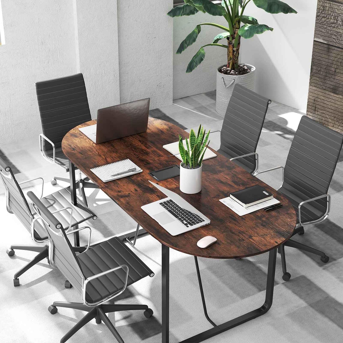 180 CM Executive Table Oval Home Office Table with Cable Management Hole