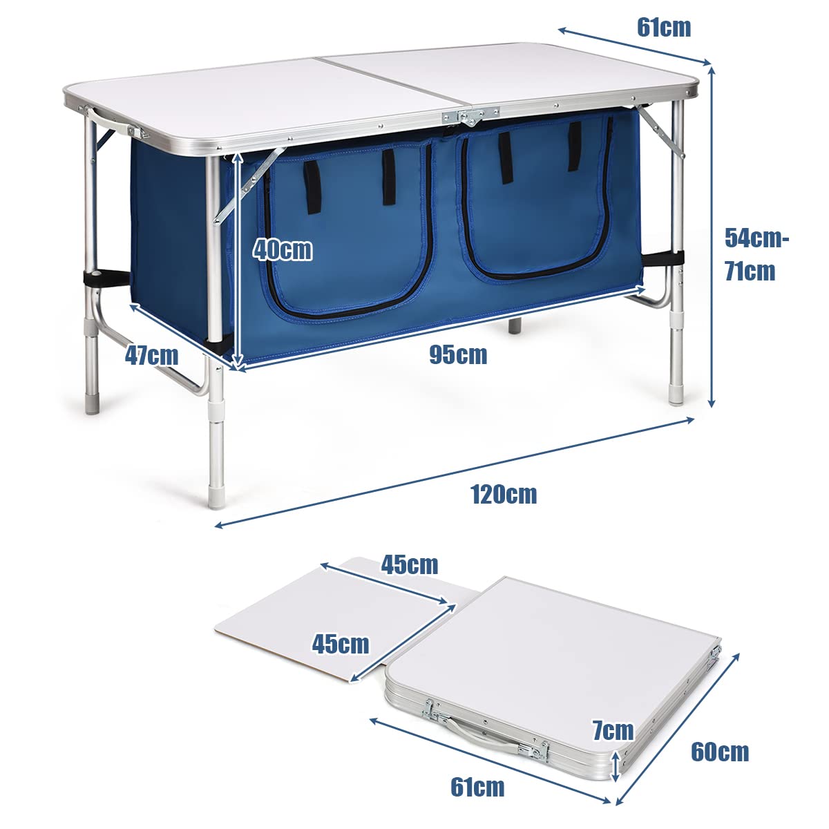 Height Adjustable Camping Tables with Storage Compartments Cabinet