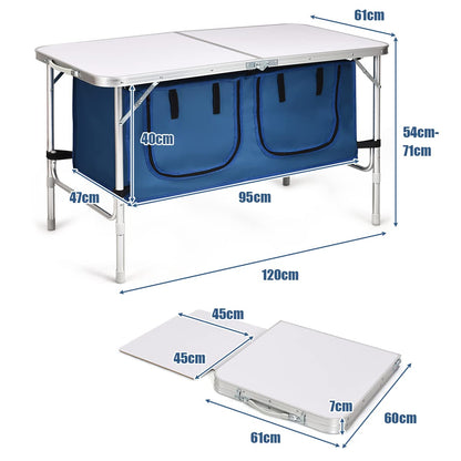 Height Adjustable Camping Tables with Storage Compartments Cabinet