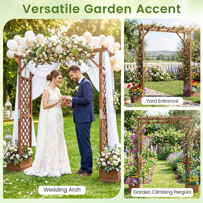 220cm Wooden Garden Arch with Planter Boxes & Hanging Roof