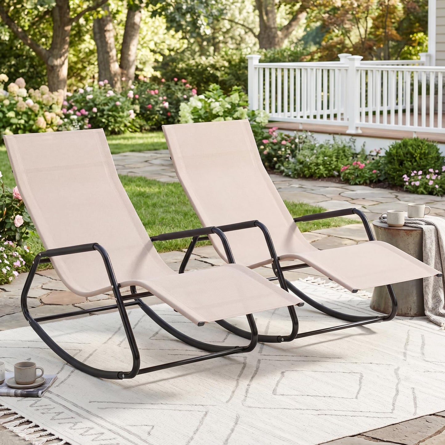 Rocking Sun Lounger, Zero Gravity Recliner Garden Rocking Chair with Armrests