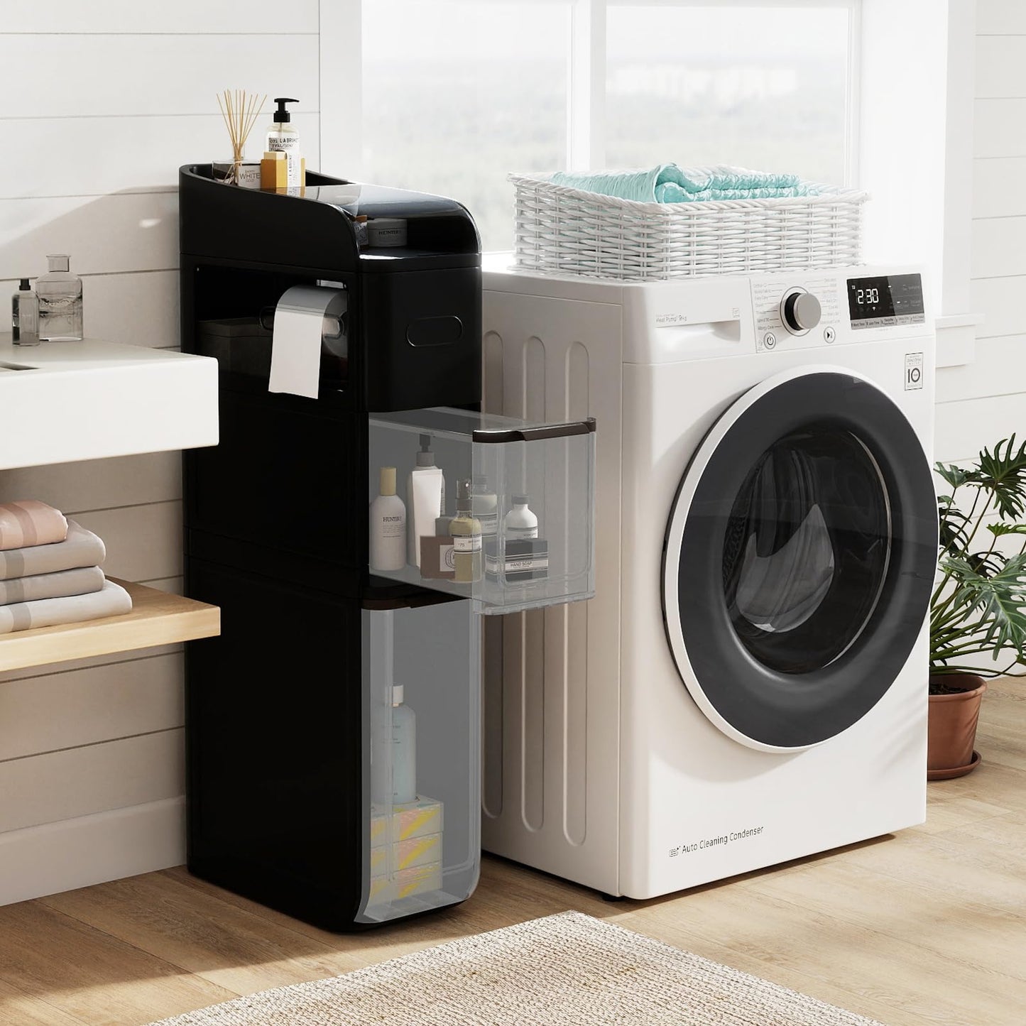 4-Tier Bathroom Storage Cabinet with 2 Drawers and Tissue Box