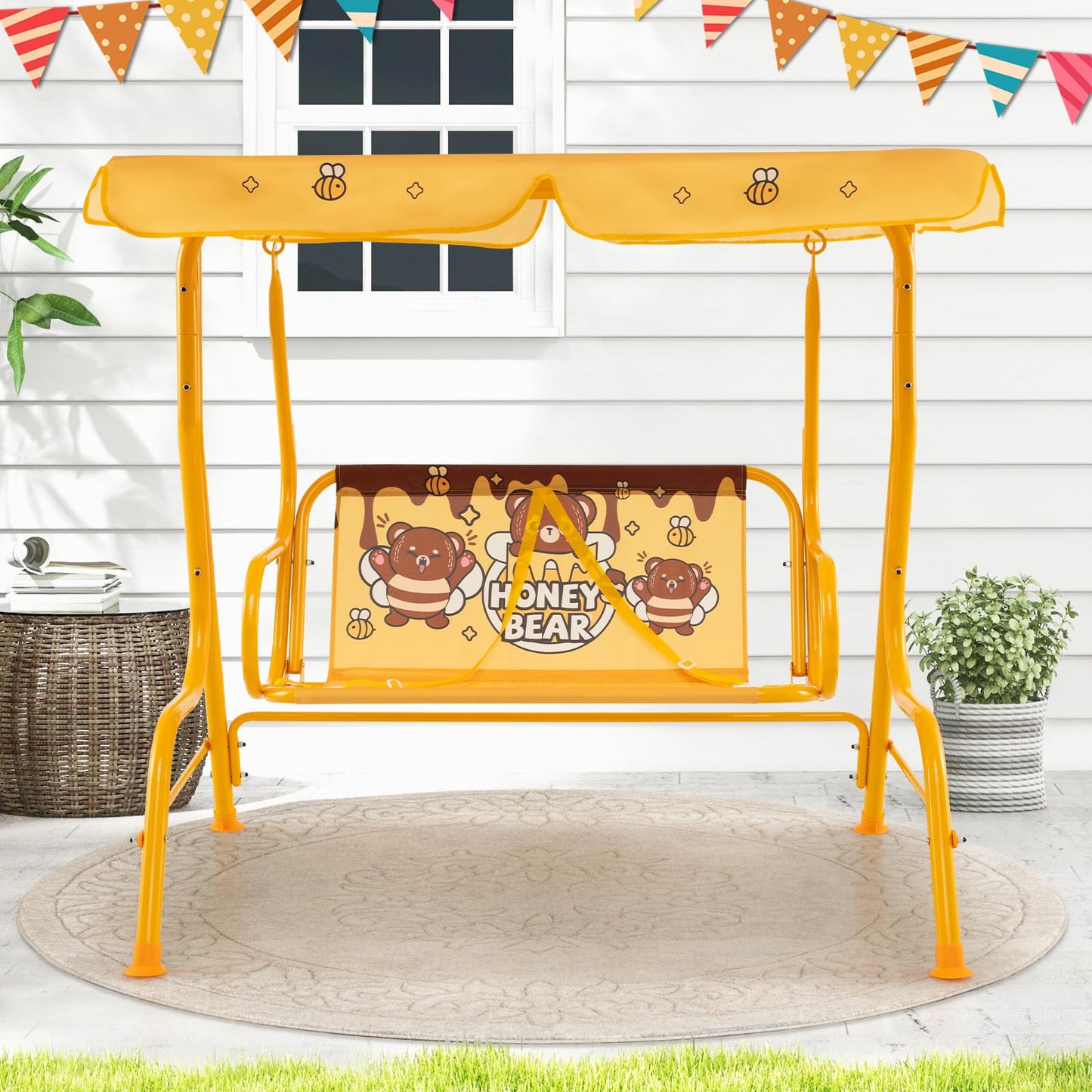 Kids Swing Chair with Adjustable Canopy and Safety Belts