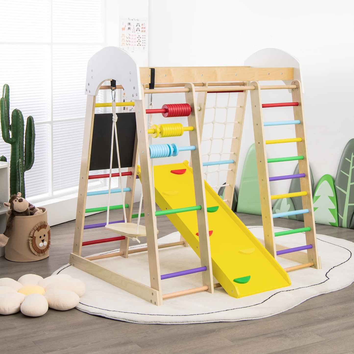 7 in 1 Toddler Jungle Gym Playset with Climbing Rock/Net