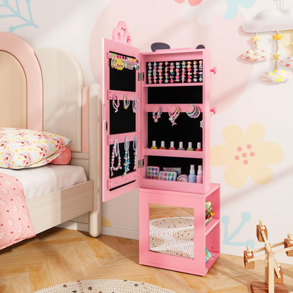 Kids Jewelry Armoire Full Length Mirror with Coat Rack and Storage Shelves