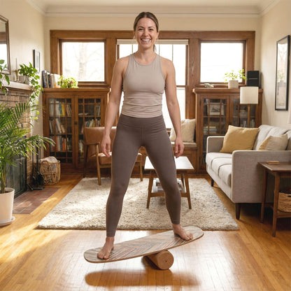 Wooden Balance Board, Surfing Skate Balance Trainer with Roller