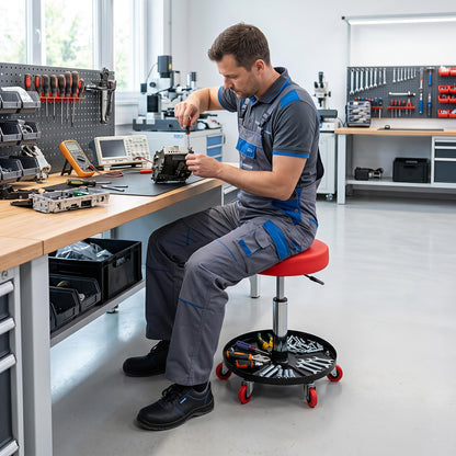 Pneumatic Rolling Mechanic Stool with Tool Tray & Adjustable Height