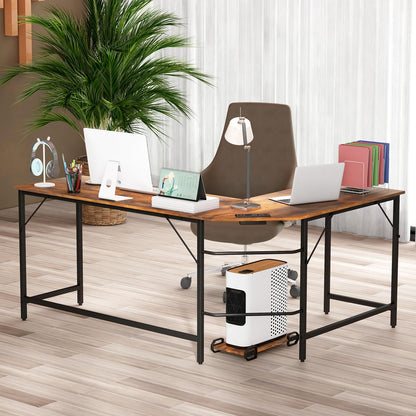 下架-排插有问题L-Shaped Computer Desk, 168cm Metal Frame Corner Writing Workstation with Charging Station