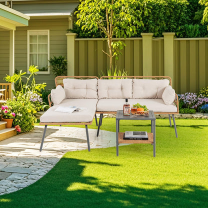 L Shaped Patio Conversation Set with Cushions & Coffee Table