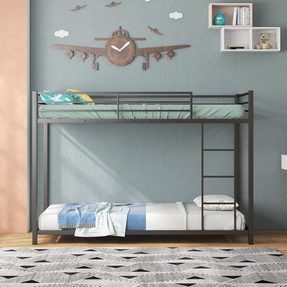 Metal Bunk Bed, Single over Single Loft Bed Frame with Ladder and Safety Guardrail