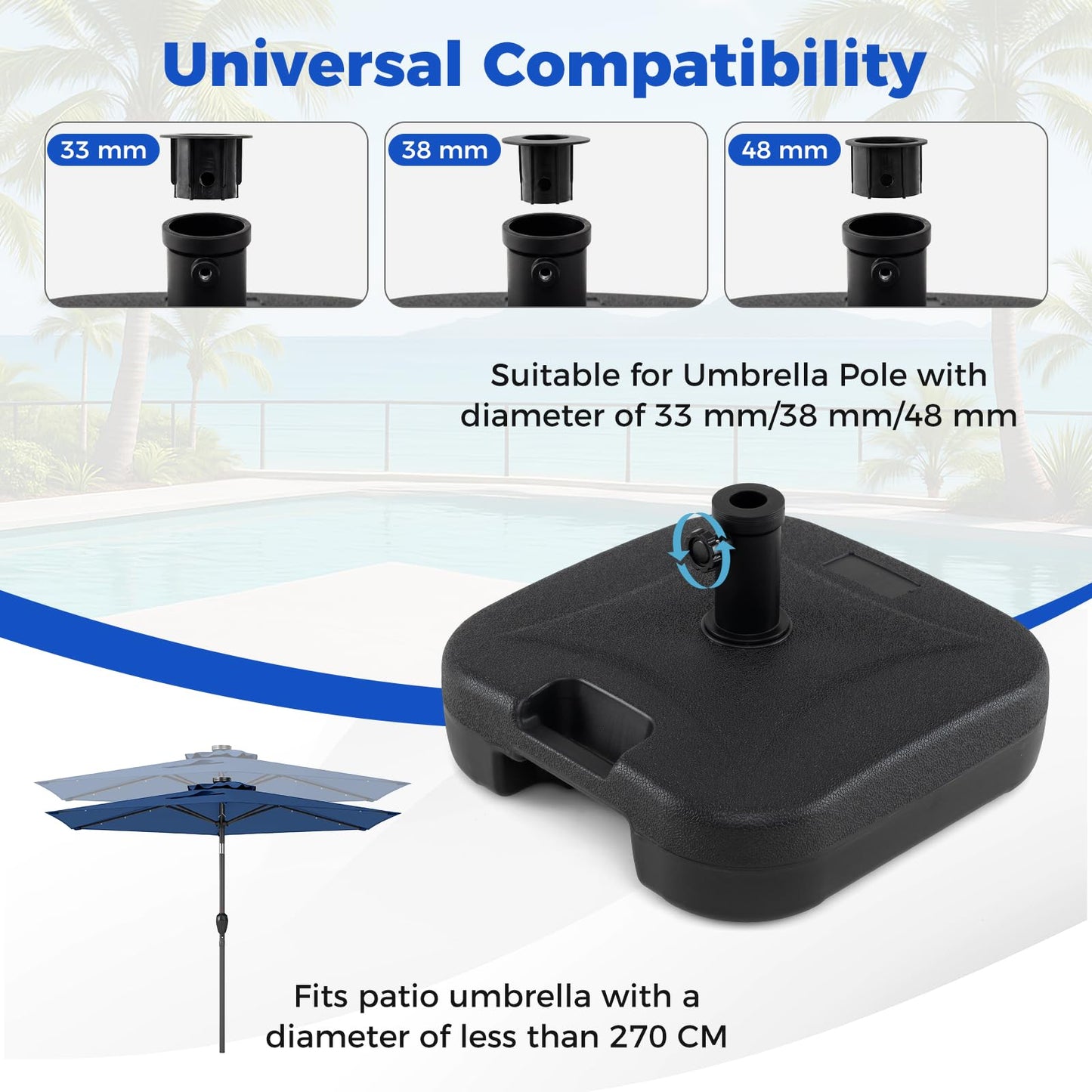 Fillable Base Weight, 27kg Water or Sand Filled Patio Parasol Umbrella Stand