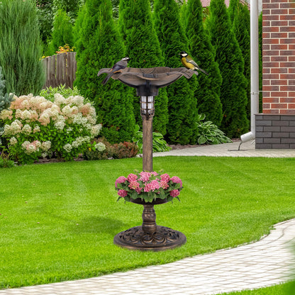43cm Outdoor Birds Table with Solar Light & Lotus Leaf Bowl