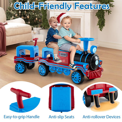 3-Seater Ride on Train Set Trackless with 2 Removable Chairs and Train Whistle
