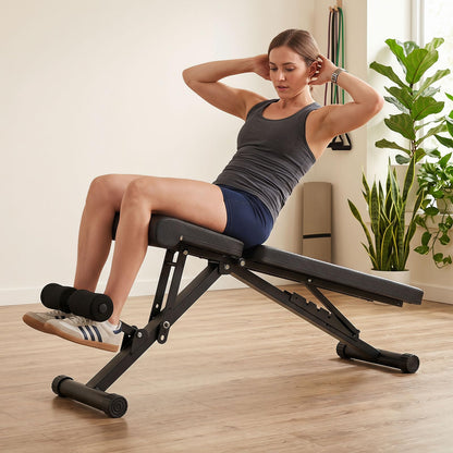Adjustable Foldable Black Dumbbell Bench with PU Upholstery and Heavy-Duty Iron Frame