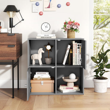 3-Tier Bookshelf with Dual Anti-Tipping Kits and 2 Cabinets