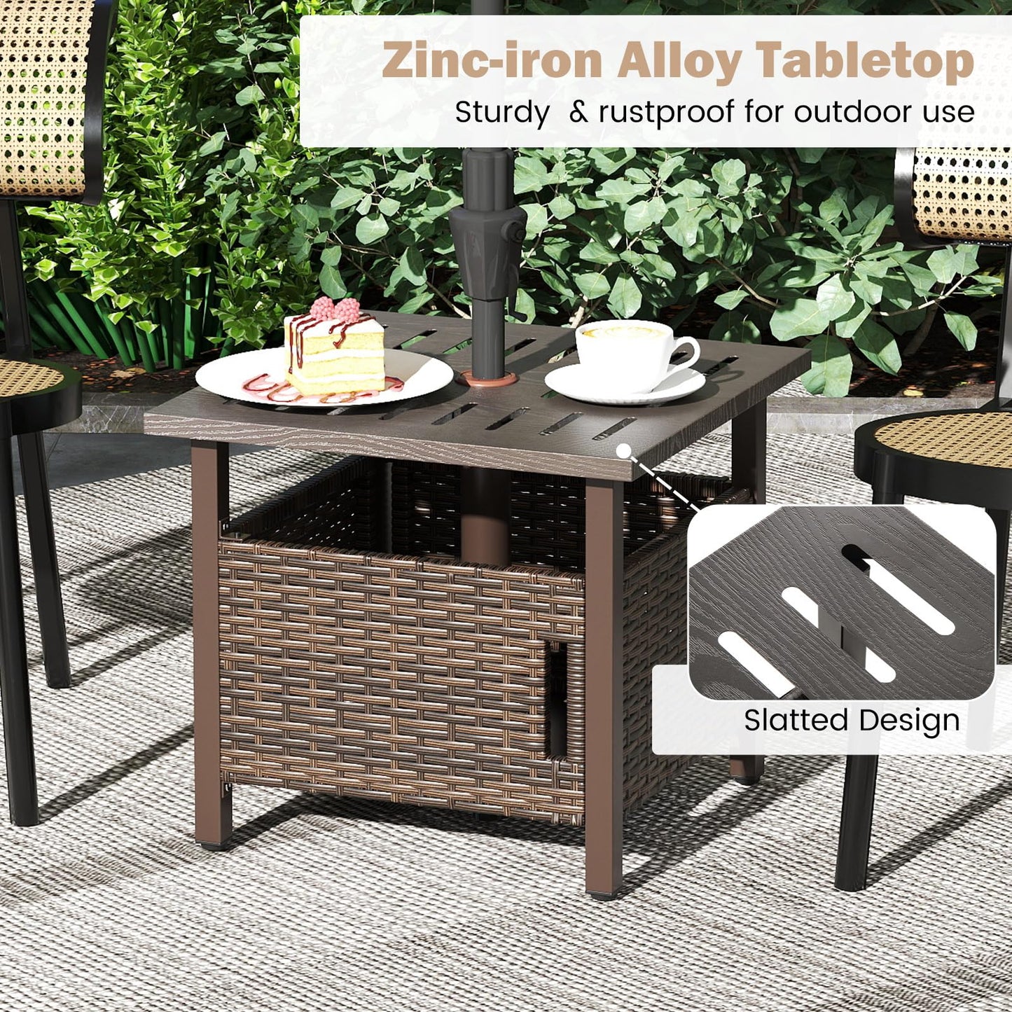 Outdoor Side Table with 2 Weighted Sand Bags and 4.9cm Umbrella Hole