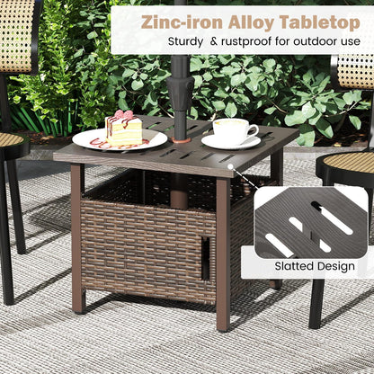 Outdoor Side Table with 2 Weighted Sand Bags and 4.9cm Umbrella Hole