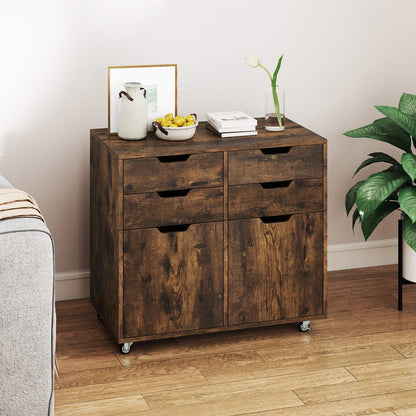 4 Drawer Dresser Chest with Doors and Universal Wheels
