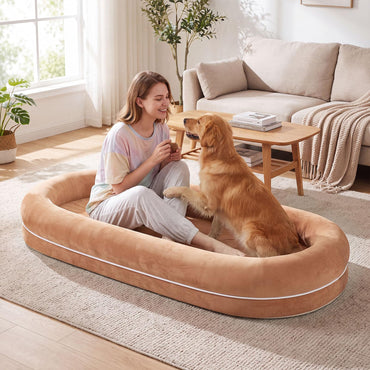 Human Dog Bed with Plush Blanket, Washable Cover