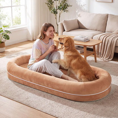 Human Dog Bed with Plush Blanket, Washable Cover