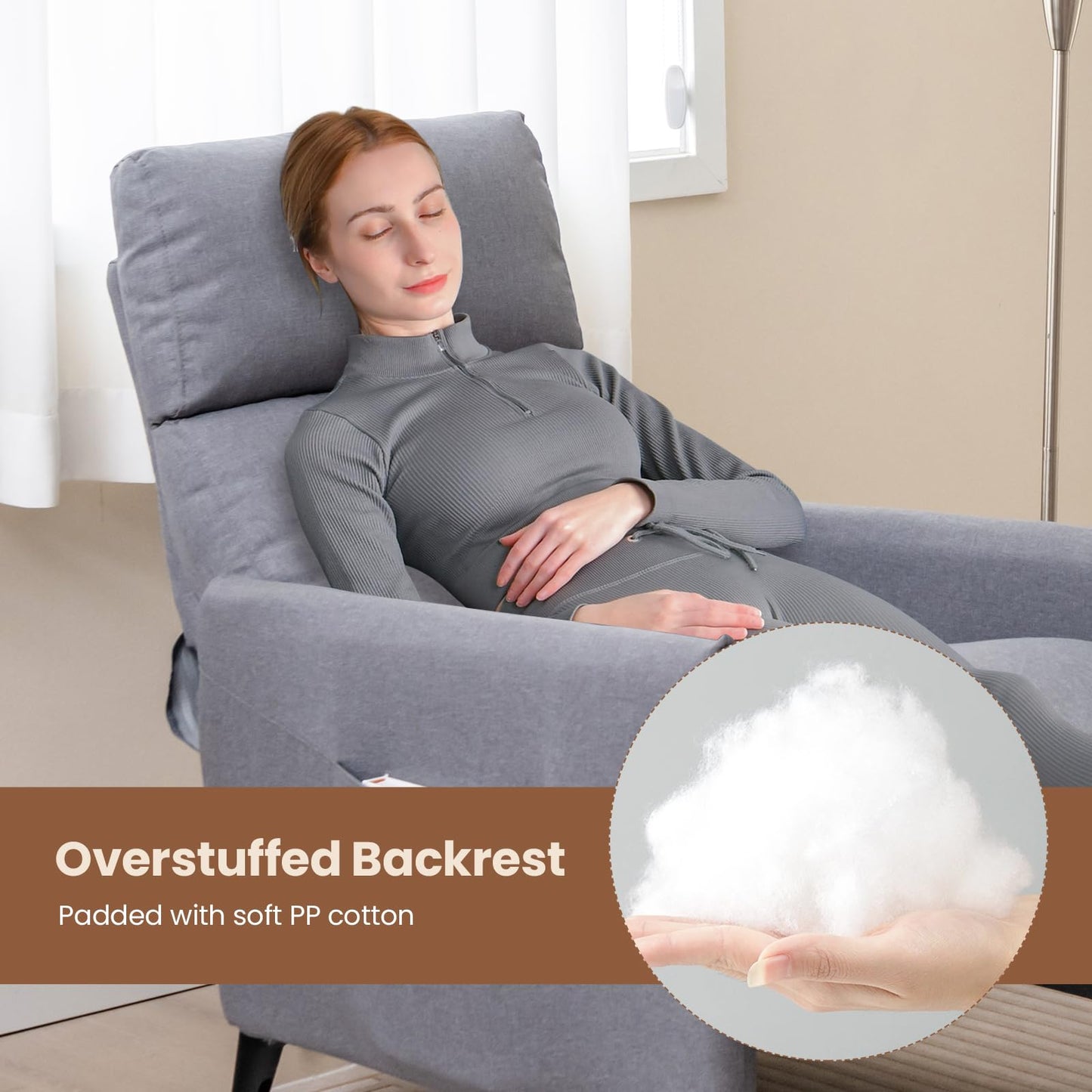 Linen Fabric Push Back Recliner Armchair with Adjustable Backrest and Footrest