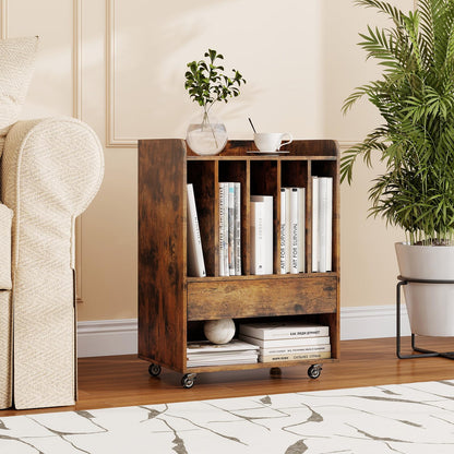 Record Player Stand On Wheels with 5 Compartments for Living Room Bedroom