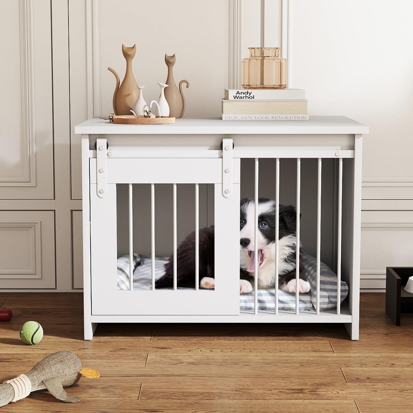 Modern Dog Crate Wooden Dog Cage with Wide Tabletop and Door
