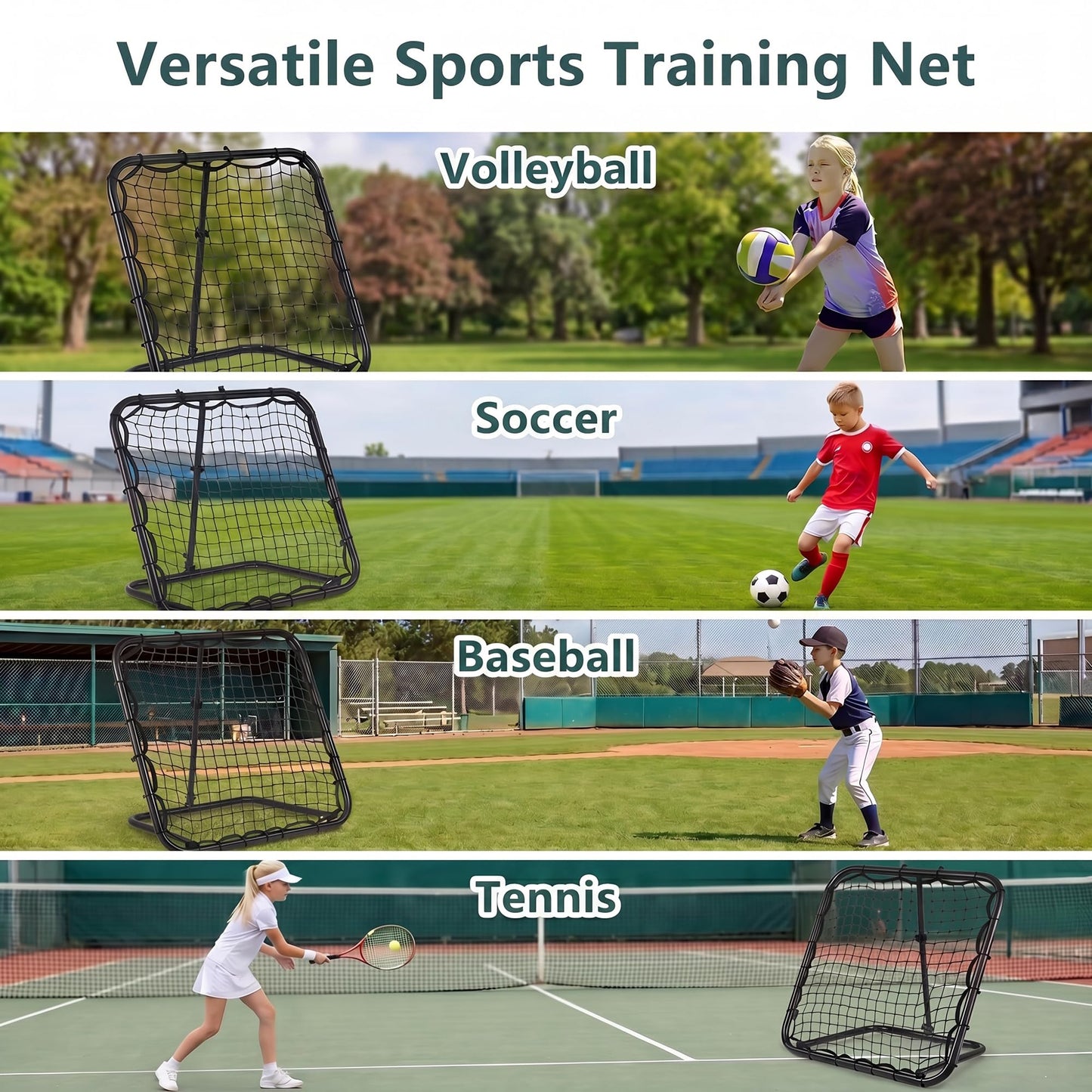 Foldable Football Rebounder Net, Football Training Net with Metal Frame