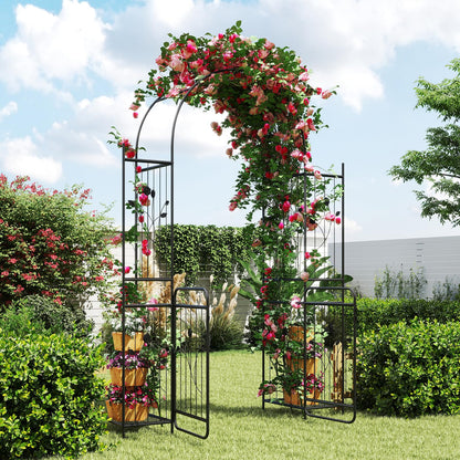 Garden Arch with Gate, Heavy Duty Plants Support Archway for Lawn Backyard Party