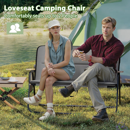Double Camping Chair, 2-Person Folding Loveseat with Detachable Cushion