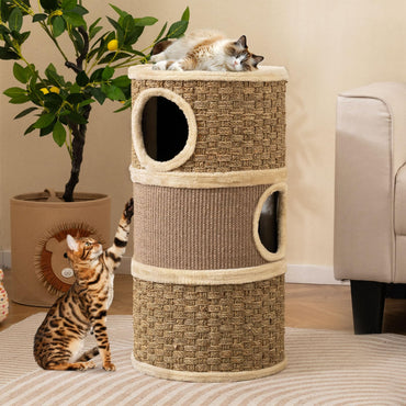 Cat House for Indoor Cats, 3/4-Story Cat Hideaway Cave Bed