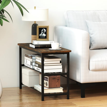 3-Tier Shoe Storage Bench with Metal Slat Shelves and Long Wooden Seat