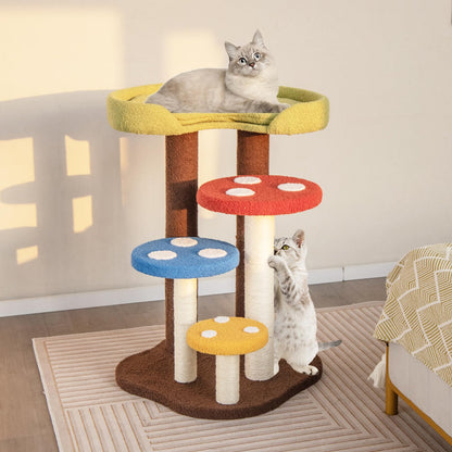 Cat Tree 94cm Mushroom Cat Climbing Tower with Scratching Posts